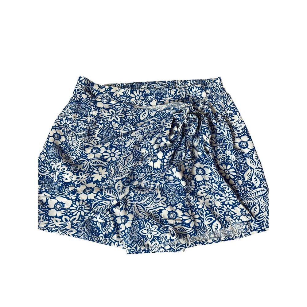 Japna Blue & White Floral Wrap Skort Women's Size L